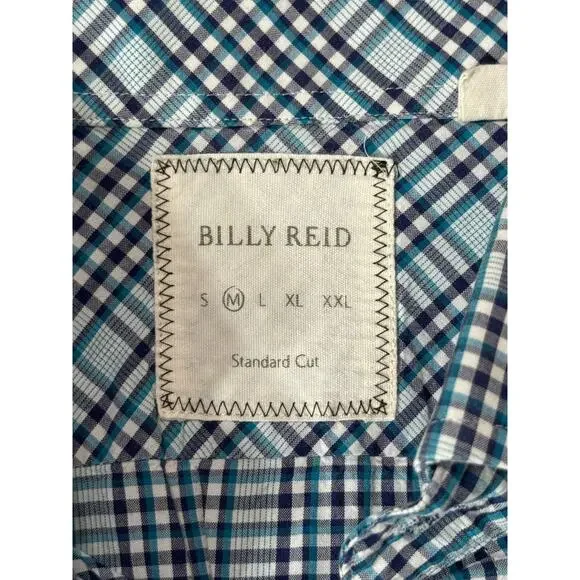 Billy Reid Mens Medium Standard Cut Button Down Blue Multi Plaid Shirt Italy - Picture 8 of 12
